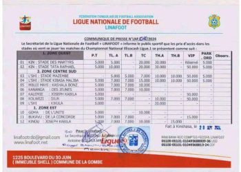 Linafoot 2024-2025 : les prix de billets d’accès aux différents stades fixés à 5000 FC pour les pourtours